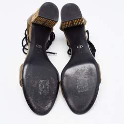 Pre Owned Dior Olive Green Leather Rainbow Stellar Block Heel Lace Up Sandals Size 39.5