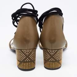 Pre Owned Dior Olive Green Leather Rainbow Stellar Block Heel Lace Up Sandals Size 39.5