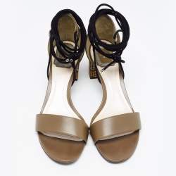 Pre Owned Dior Olive Green Leather Rainbow Stellar Block Heel Lace Up Sandals Size 39.5