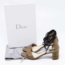 Pre Owned Dior Olive Green Leather Rainbow Stellar Block Heel Lace Up Sandals Size 39.5