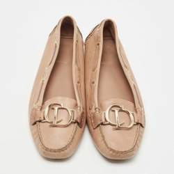 Dior Light Brown Leather CD Slip On Loafers Size 41