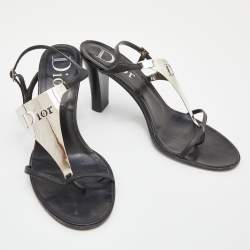 Dior Black Leather Metal Embellished Ankle Strap Sandals Size 39
