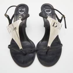 Dior Black Leather Metal Embellished Ankle Strap Sandals Size 39