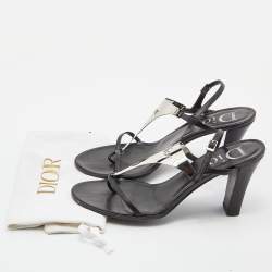 Dior Black Leather Metal Embellished Ankle Strap Sandals Size 39