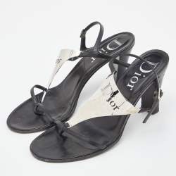 Dior Black Leather Metal Embellished Ankle Strap Sandals Size 39