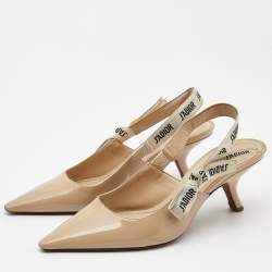 Pre Owned Dior Beige Patent Leather J'adior Slingback Pumps Size 40