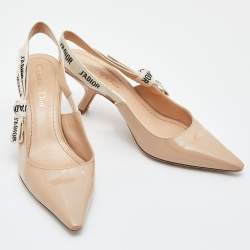Pre Owned Dior Beige Patent Leather J'adior Slingback Pumps Size 36