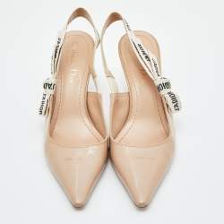 Pre Owned Dior Beige Patent Leather J'adior Slingback Pumps Size 36
