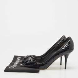 Pre Owned Dior Black Cannage Patent Leather Bow Peep Toe Pumps Size 41.5 