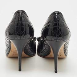 Pre Owned Dior Black Cannage Patent Leather Bow Peep Toe Pumps Size 41.5 