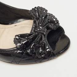 Pre Owned Dior Black Cannage Patent Leather Bow Peep Toe Pumps Size 41.5 