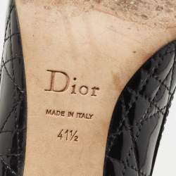 Pre Owned Dior Black Cannage Patent Leather Bow Peep Toe Pumps Size 41.5 