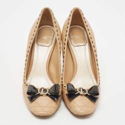 Pre Owned Dior Beige Cannage Leather Bow Detail Pumps Size 37