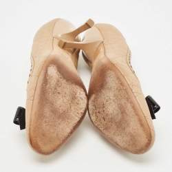 Pre Owned Dior Beige Cannage Leather Bow Detail Pumps Size 37