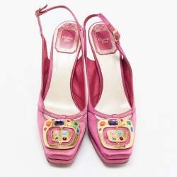 Pre Owned Dior Purple Satin Crystal Embellished Slingback Pumps Size 36