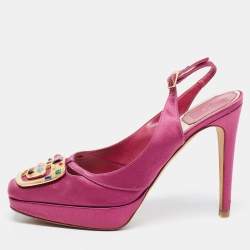 Pre Owned Dior Purple Satin Crystal Embellished Slingback Pumps Size 36