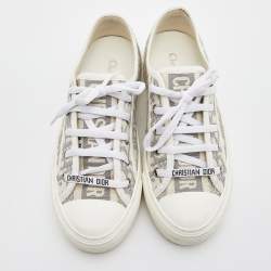 Pre Owned Dior GRey/White Canvas Walk'n'Dior  Low Top Sneakers Size 36