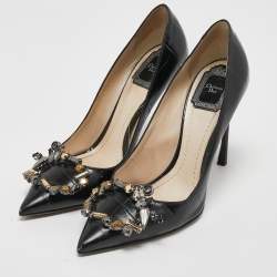 Pre Owned Dior Black Croc Embossed Leather Dior Pointed Toe Pumps Size 38.5