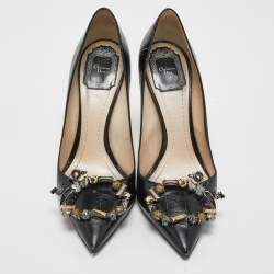 Pre Owned Dior Black Croc Embossed Leather Dior Pointed Toe Pumps Size 38.5
