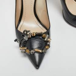 Pre Owned Dior Black Croc Embossed Leather Dior Pointed Toe Pumps Size 38.5