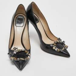 Pre Owned Dior Black Croc Embossed Leather Dior Pointed Toe Pumps Size 38.5