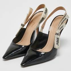 Dior Black Patent Leather J'adior Slingback Pumps Size 38.5