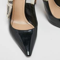 Dior Black Patent Leather J'adior Slingback Pumps Size 38.5