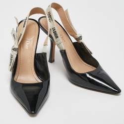 Dior Black Patent Leather J'adior Slingback Pumps Size 38.5