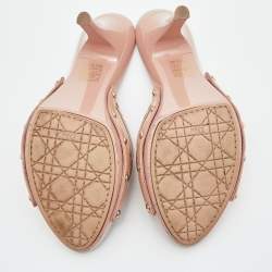 Dior Beige Patent Leather Idyll Studded Open Toe Slide Sandals Size 38.5
