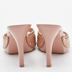 Dior Beige Patent Leather Idyll Studded Open Toe Slide Sandals Size 38.5