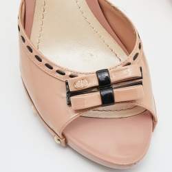 Dior Beige Patent Leather Idyll Studded Open Toe Slide Sandals Size 38.5
