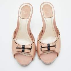 Dior Beige Patent Leather Idyll Studded Open Toe Slide Sandals Size 38.5