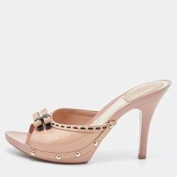 Dior Beige Patent Leather Idyll Studded Open Toe Slide Sandals Size 38.5