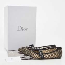 Dior Black Canvas and Mesh Jadior Mary Jane Ballet Flats Size 38