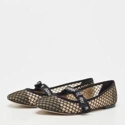 Dior Black Canvas and Mesh Jadior Mary Jane Ballet Flats Size 38