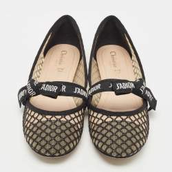 Dior Black Canvas and Mesh Jadior Mary Jane Ballet Flats Size 38