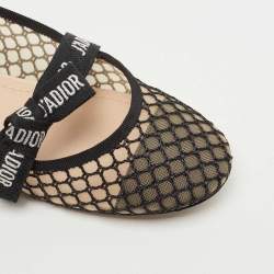 Dior Black Canvas and Mesh Jadior Mary Jane Ballet Flats Size 38