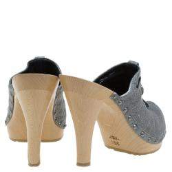 Dior Grey Metallic Cannage Stitched Leather Platform Clogs Size 36.5