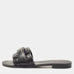 مملوكة مسبقًا Dior Black Leather Diorevolution Slide Flats Size 39