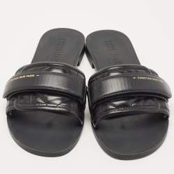 مملوكة مسبقًا Dior Black Leather Diorevolution Slide Flats Size 39