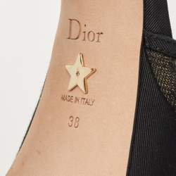 Dior Black Mesh and Canvas Platform Ankle Strap Sandals Size 38