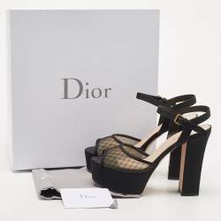 Dior Black Mesh and Canvas Platform Ankle Strap Sandals Size 38