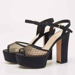 Dior Black Mesh and Canvas Platform Ankle Strap Sandals Size 38