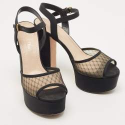 Dior Black Mesh and Canvas Platform Ankle Strap Sandals Size 38