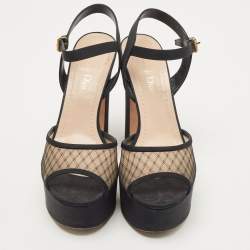 Dior Black Mesh and Canvas Platform Ankle Strap Sandals Size 38