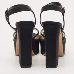 Dior Black Mesh and Canvas Platform Ankle Strap Sandals Size 38