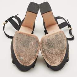 Dior Black Mesh and Canvas Platform Ankle Strap Sandals Size 38