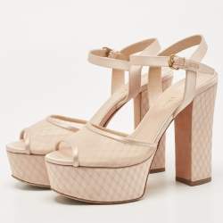 Dior Beige Satin and Mesh Platform Ankle Strap Sandals Size 38