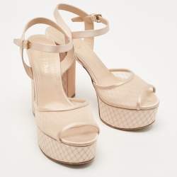 Dior Beige Satin and Mesh Platform Ankle Strap Sandals Size 38