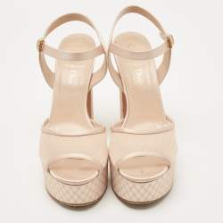 Dior Beige Satin and Mesh Platform Ankle Strap Sandals Size 38
